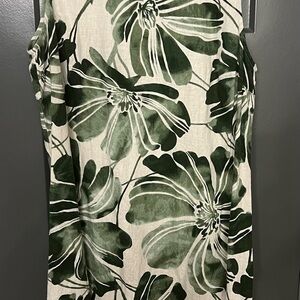 Anne Klein Green and White Floral Dress. Linen & Viscous sleeveless size 12